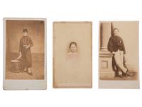 [CIVIL WAR]. A group of 3 CDVs highlighted by 2 portraits of a Union drummer boy displayed under a mat decorated with a hand-drawn patriotic motif.