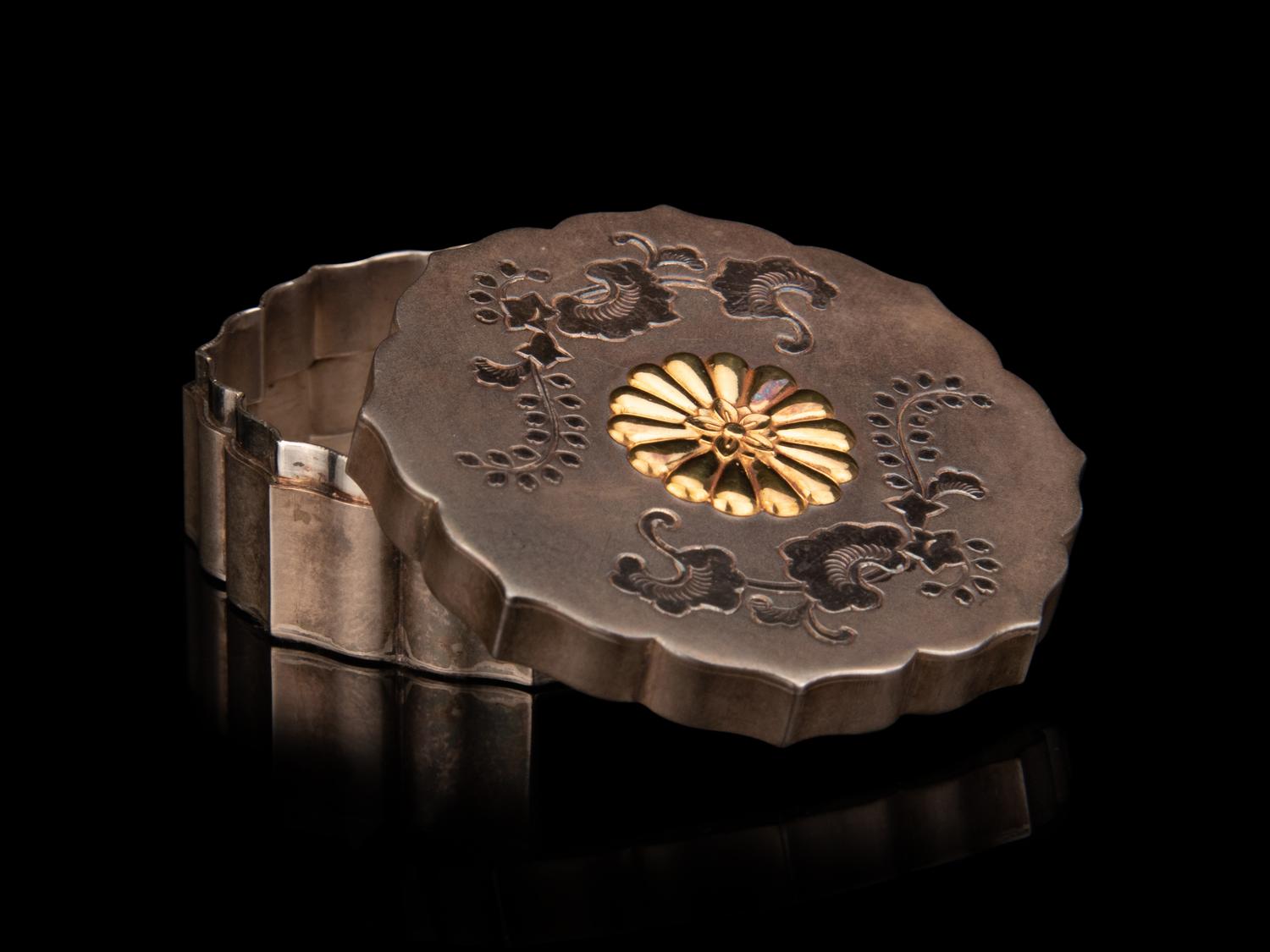 A Japanese Silver Floriform Bonbonnière