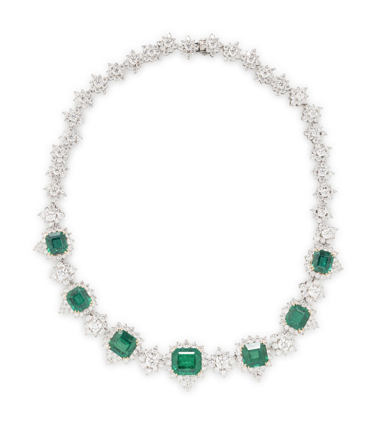 LAZARE KAPLAN, EMERALD, DIAMOND, PLATINUM, AND YELLOW GOLD NECKLACE