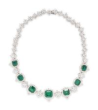LAZARE KAPLAN, EMERALD, DIAMOND, PLATINUM, AND YELLOW GOLD NECKLACE