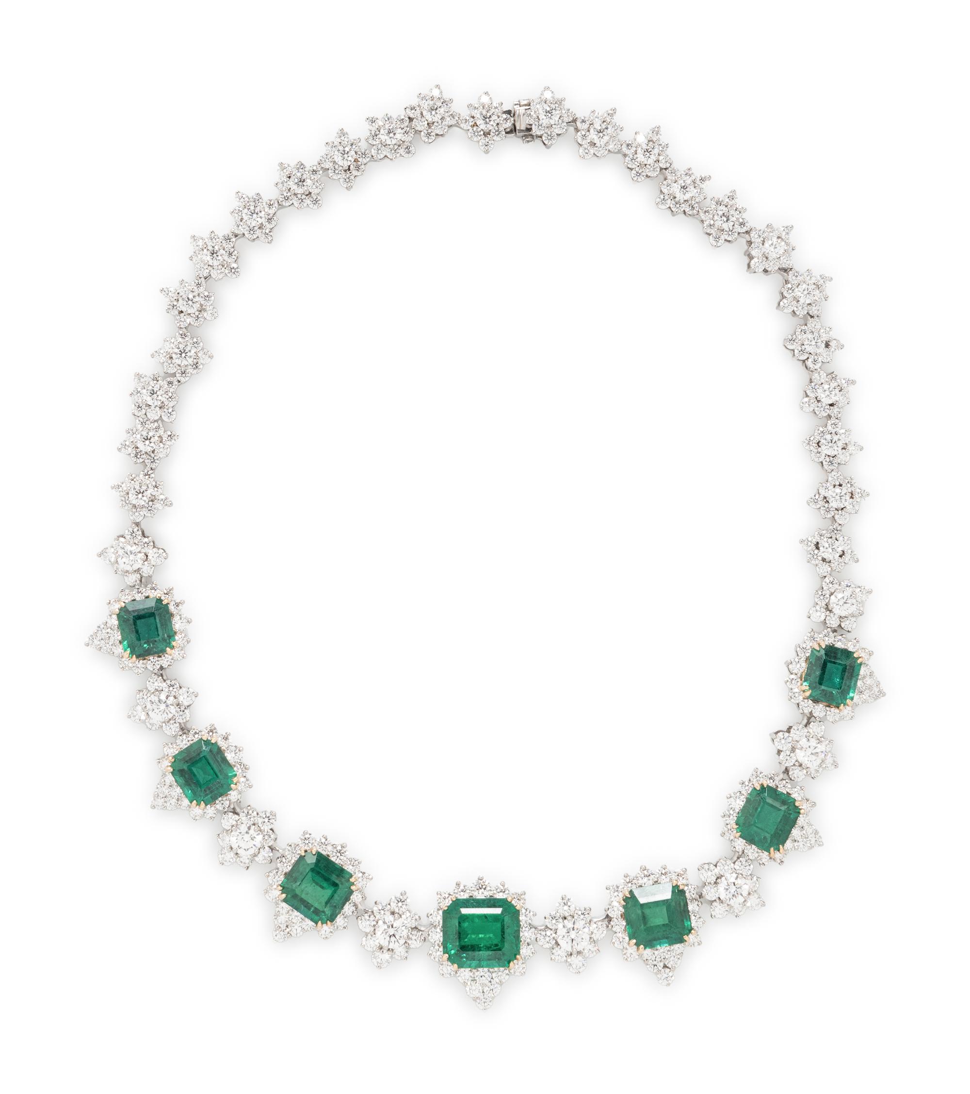 LAZARE KAPLAN, EMERALD, DIAMOND, PLATINUM, AND YELLOW GOLD NECKLACE
