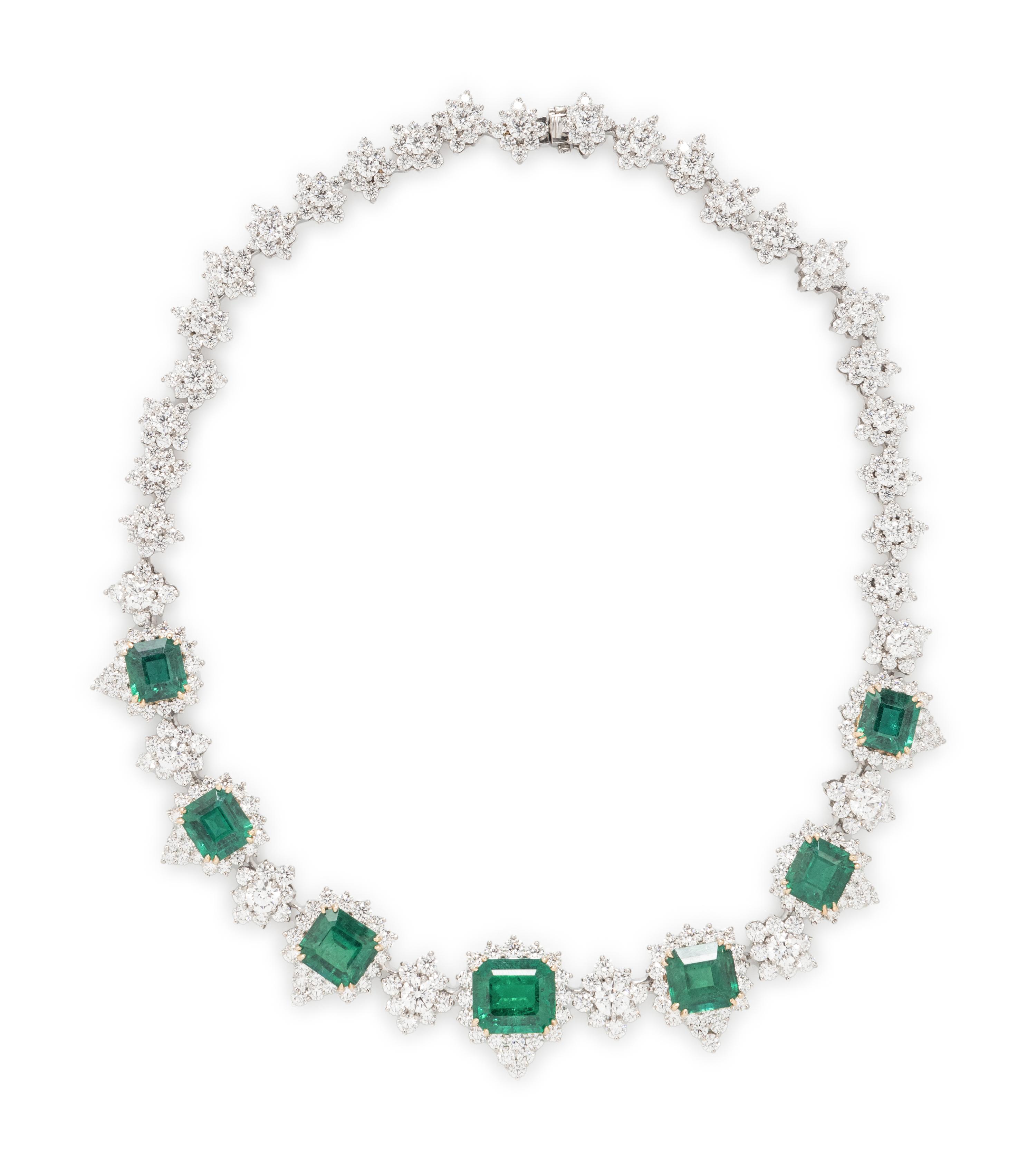 LAZARE KAPLAN, EMERALD, DIAMOND, PLATINUM, AND YELLOW GOLD NECKLACE
