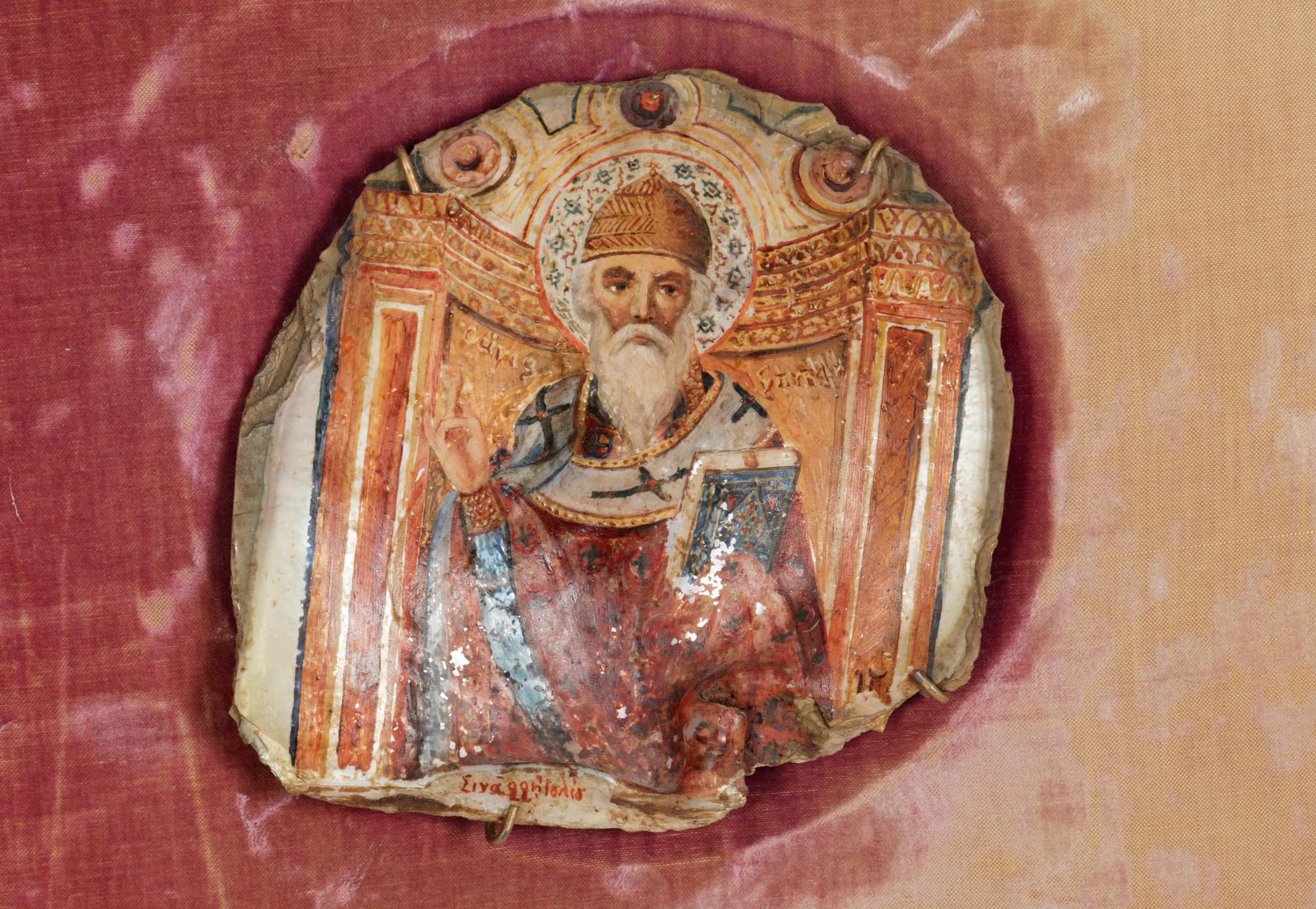 A Byzantine Style Painted Shell Icon Fragment