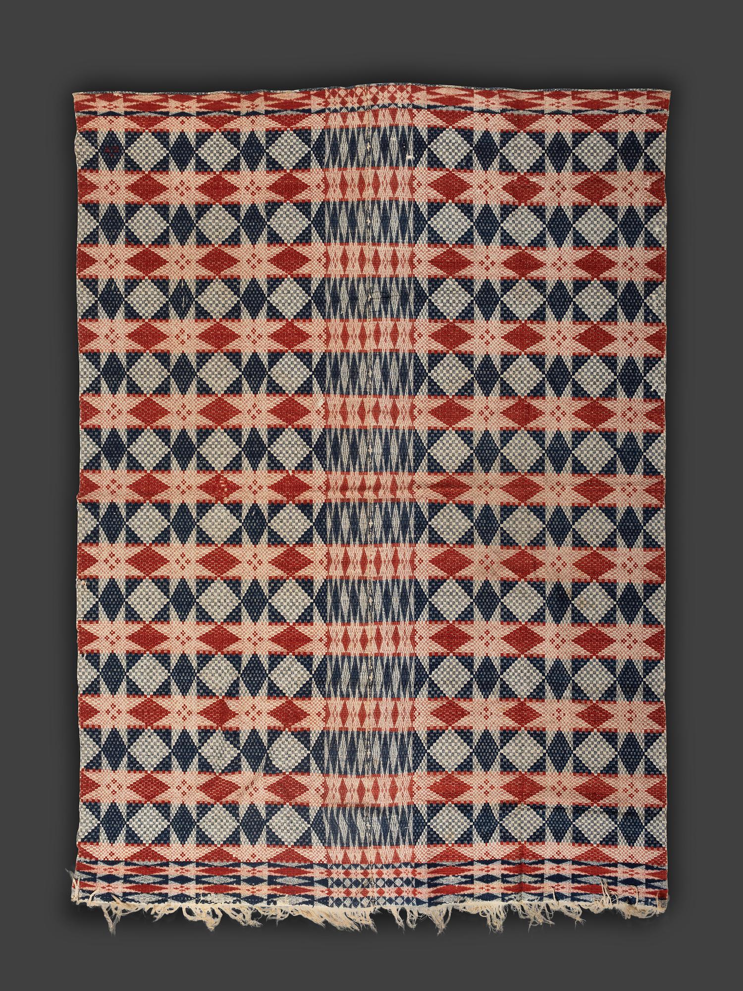 Four Red, White and Blue Woven Jacquard Coverlets