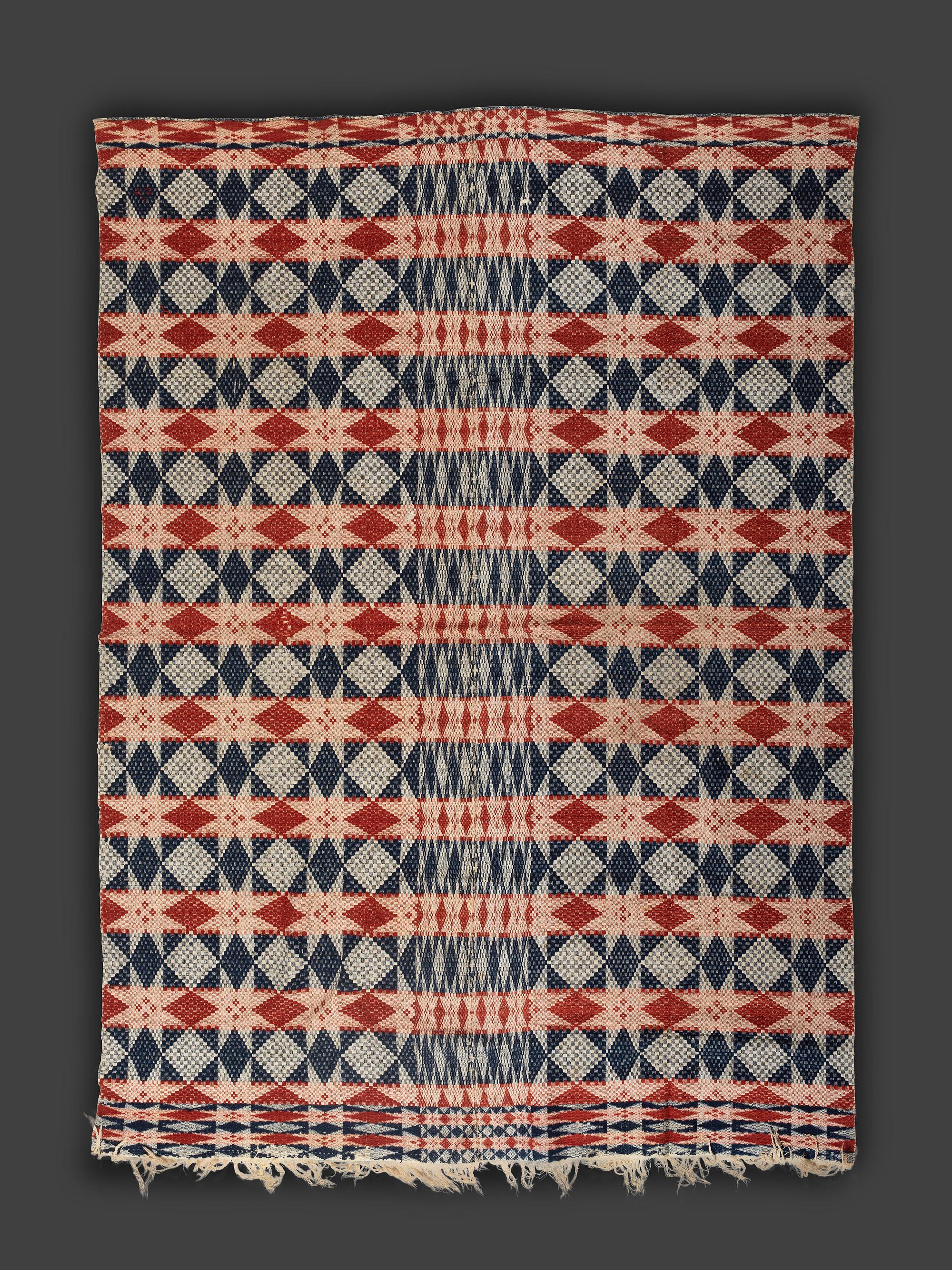 Four Red, White and Blue Woven Jacquard Coverlets