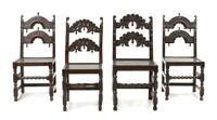 An Assembled Set of Four Renaissance Revival Side Chairs, Height 39 1/2 inches.