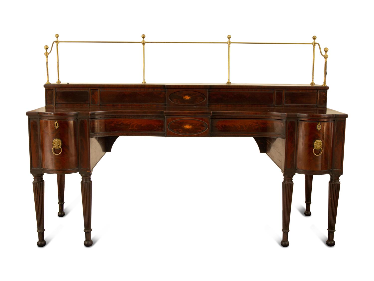 A Regency Mahogany Sideboard with Brass Rail