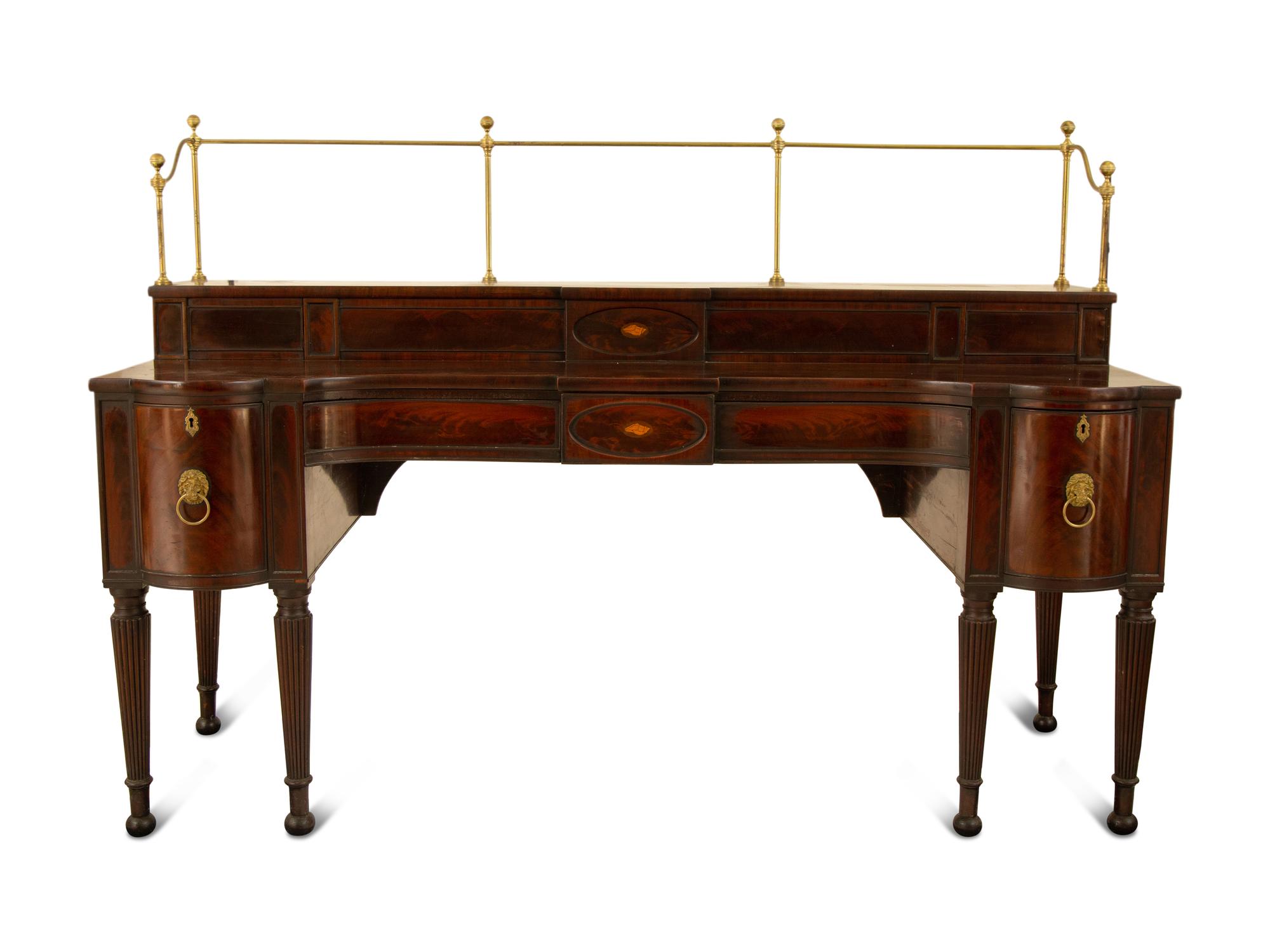 A Regency Mahogany Sideboard with Brass Rail