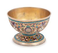 A Russian Silver and Enamel Sugar Bowl