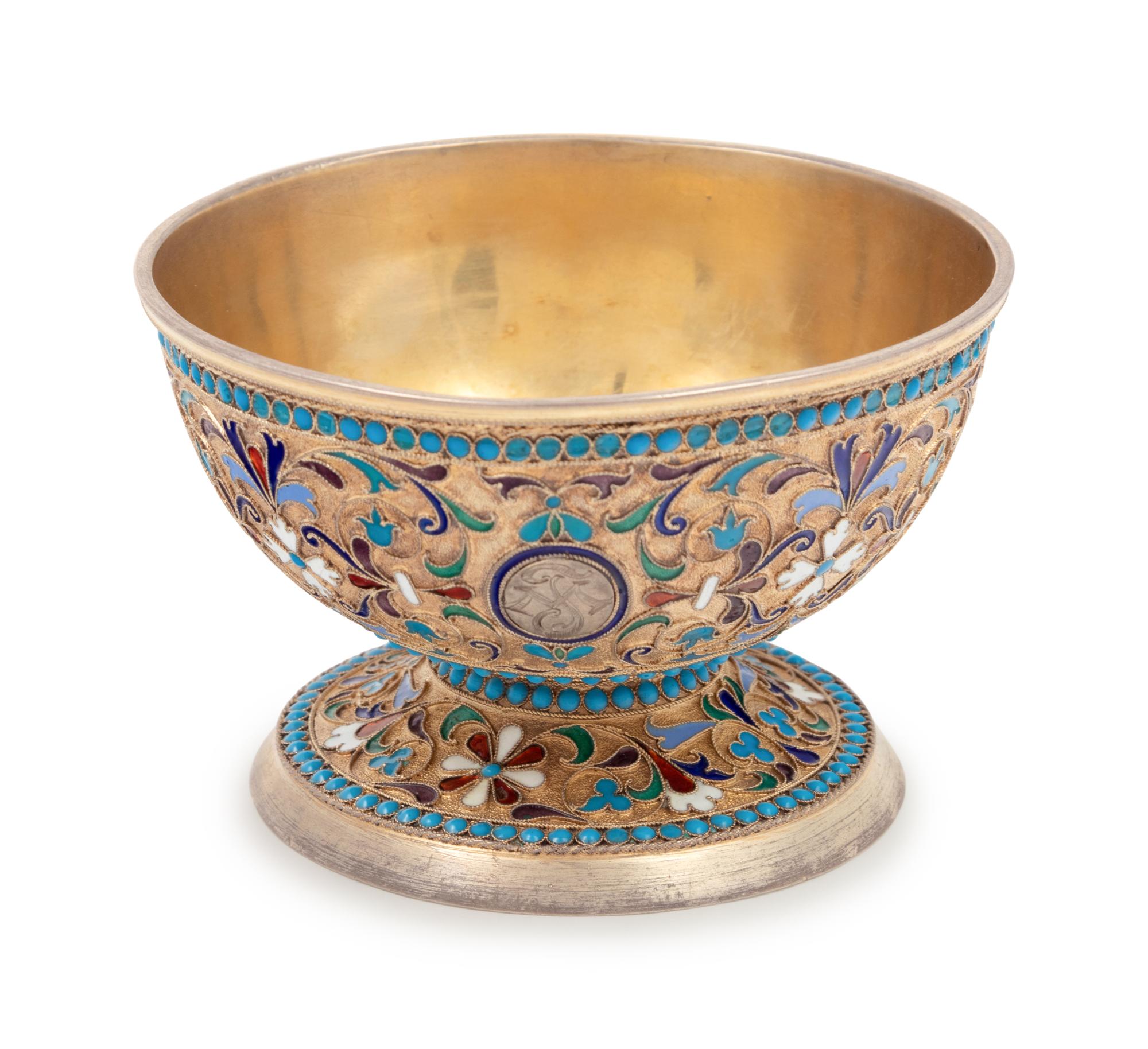 A Russian Silver and Enamel Sugar Bowl
