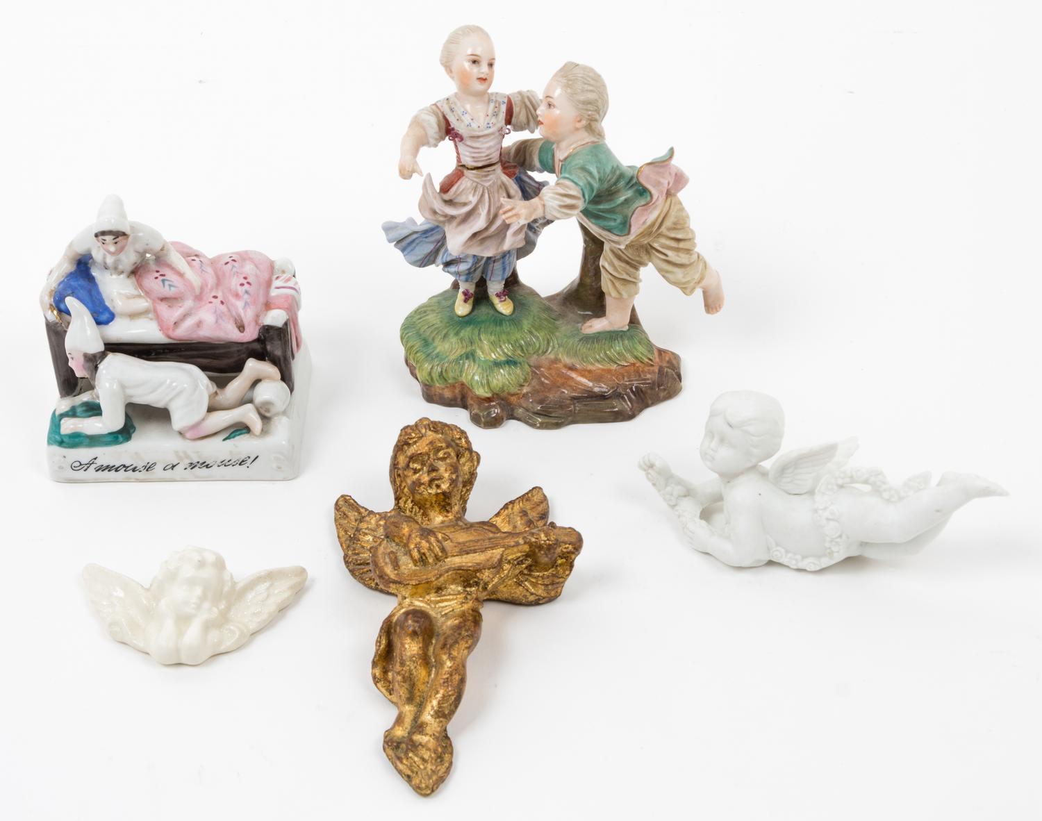 Two Porcelain Figural Groups Height of first 4 1/4 inches.