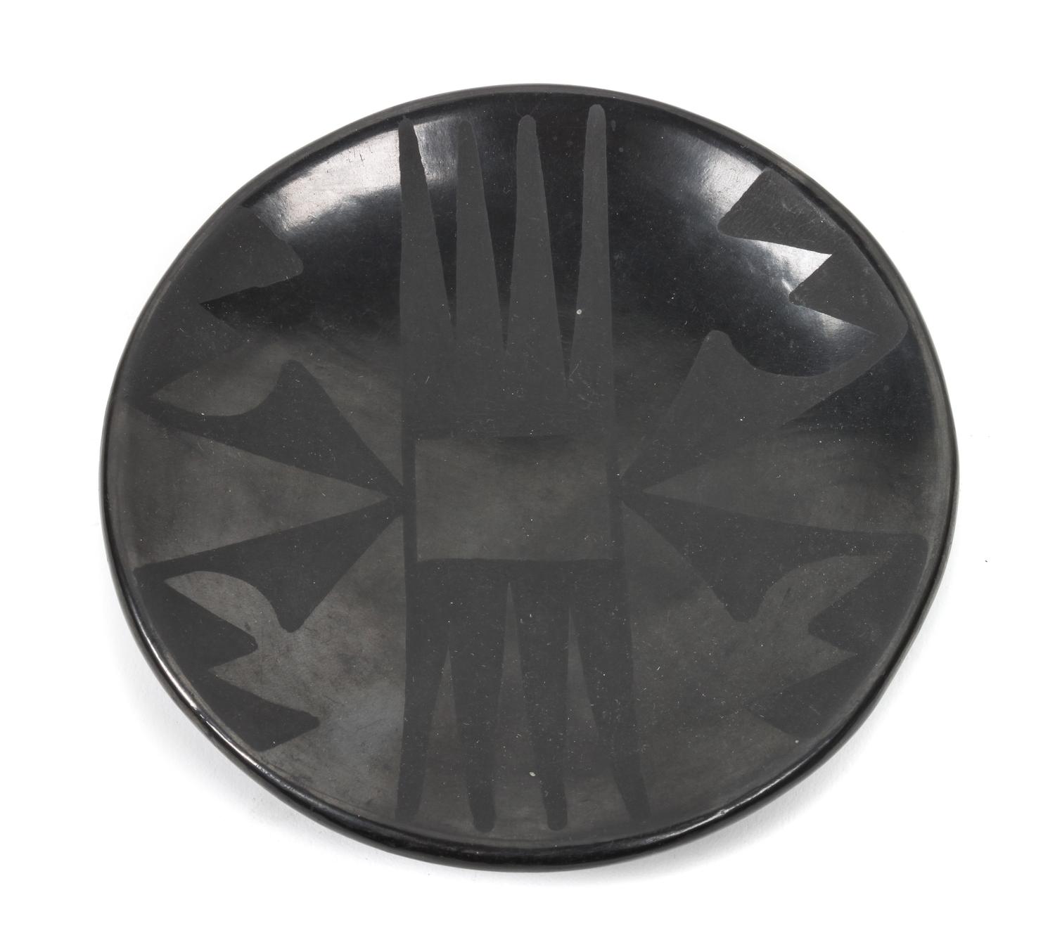 Maria & Santana Martinez (1887-1980, 1909-2002), San Ildefonso Blackware Pottery Plate Diameter 5 1/2 inches.