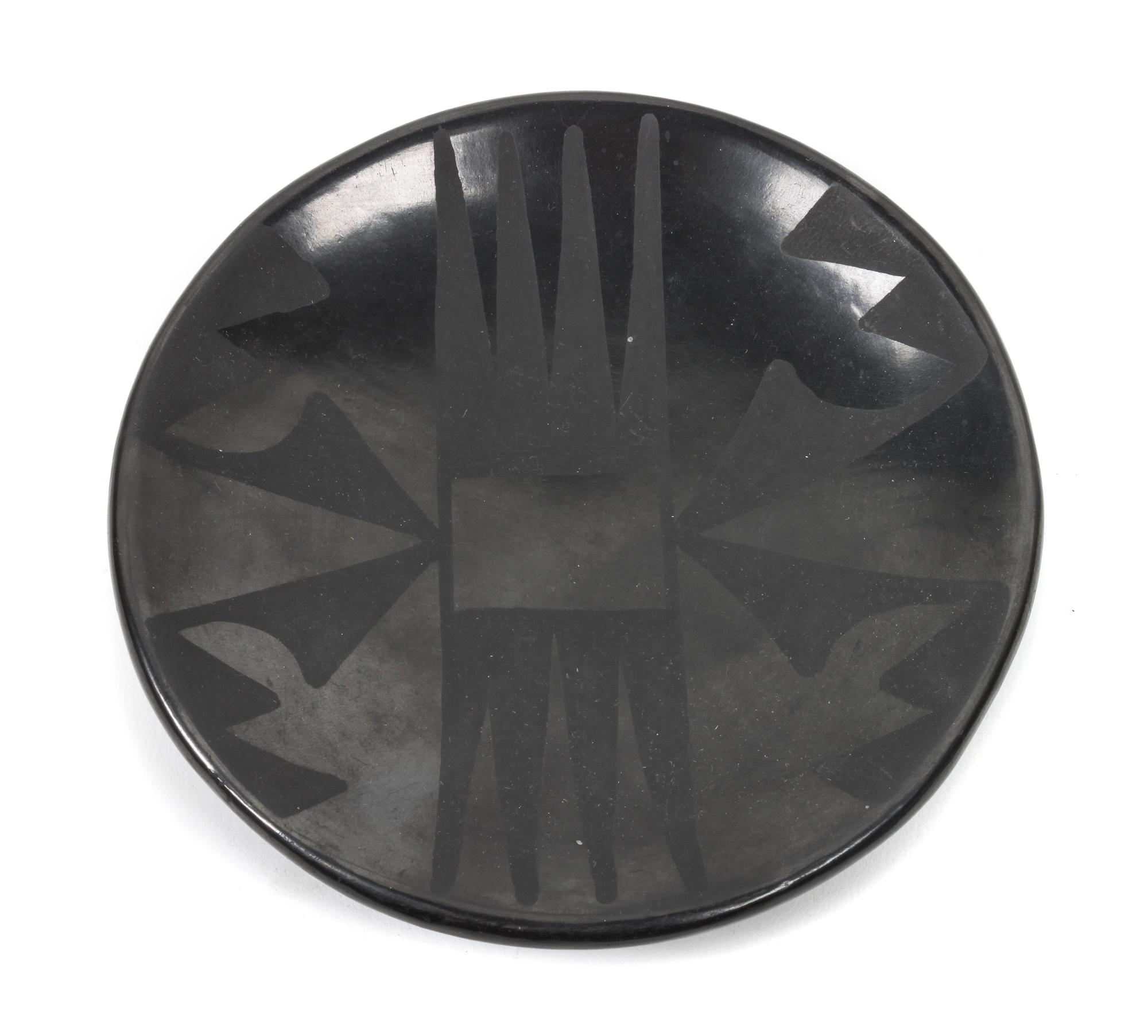 Maria & Santana Martinez (1887-1980, 1909-2002), San Ildefonso Blackware Pottery Plate Diameter 5 1/2 inches.