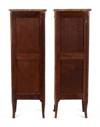 A Pair of Louis XVI Style Parquetry Marble Top Semaniers — 19TH CENTURY