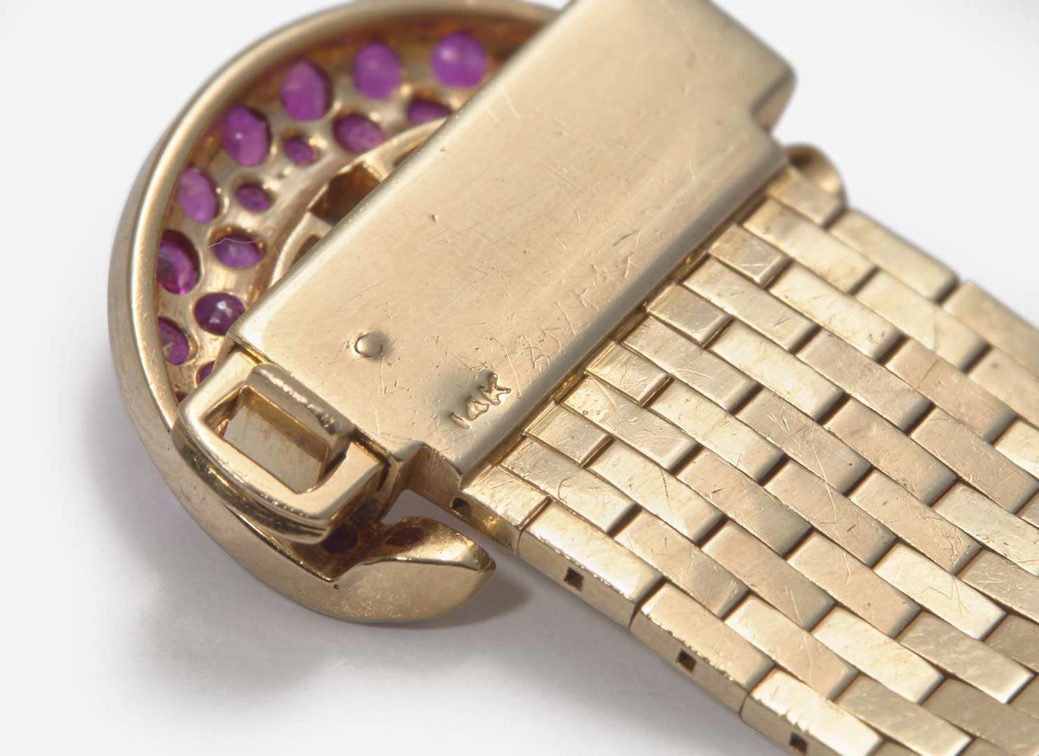 A 14K Yellow Gold, Diamond, and Ruby Bracelet