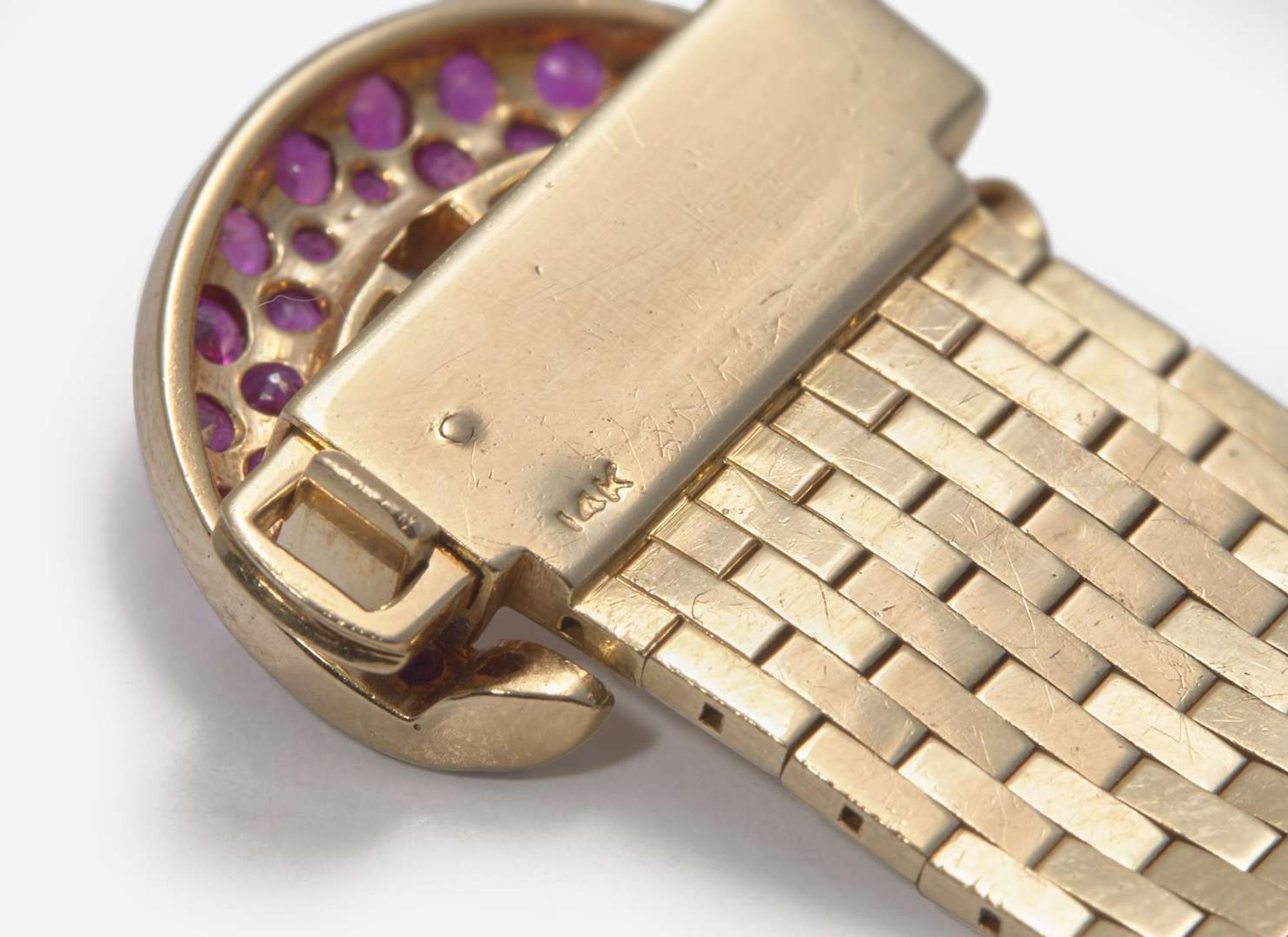 A 14K Yellow Gold, Diamond, and Ruby Bracelet