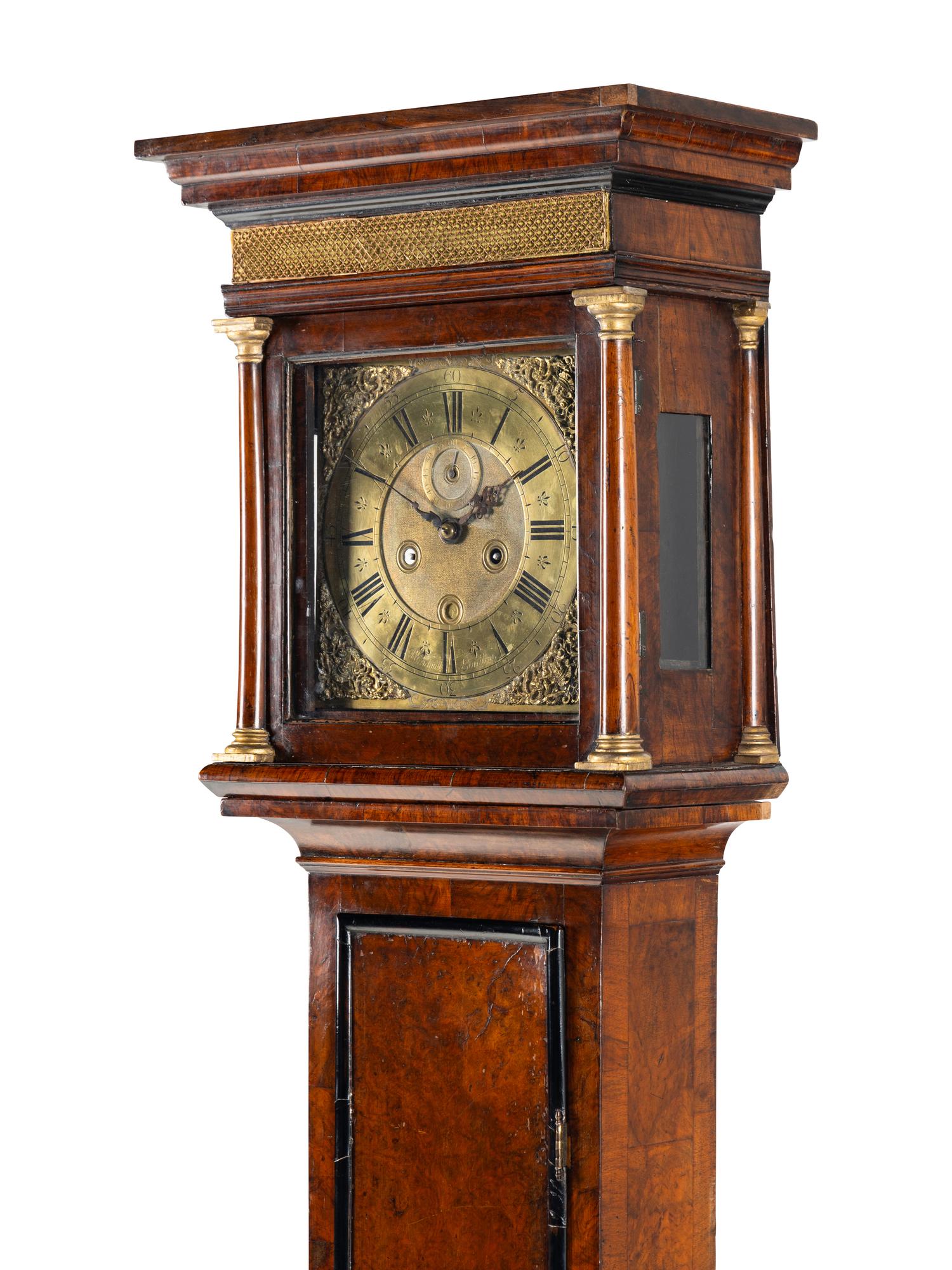 A William and Mary Burl Walnut Longcase Clock
