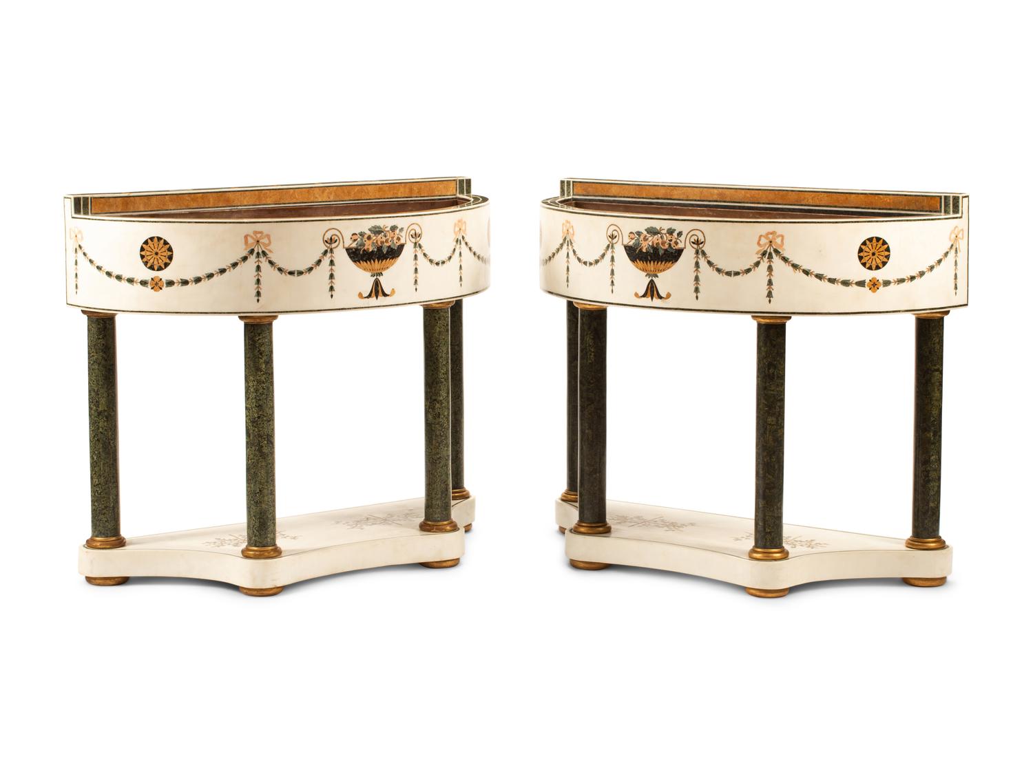 A Pair of Italian Neoclassical Style Specimen Marble Jardiniere Stands
