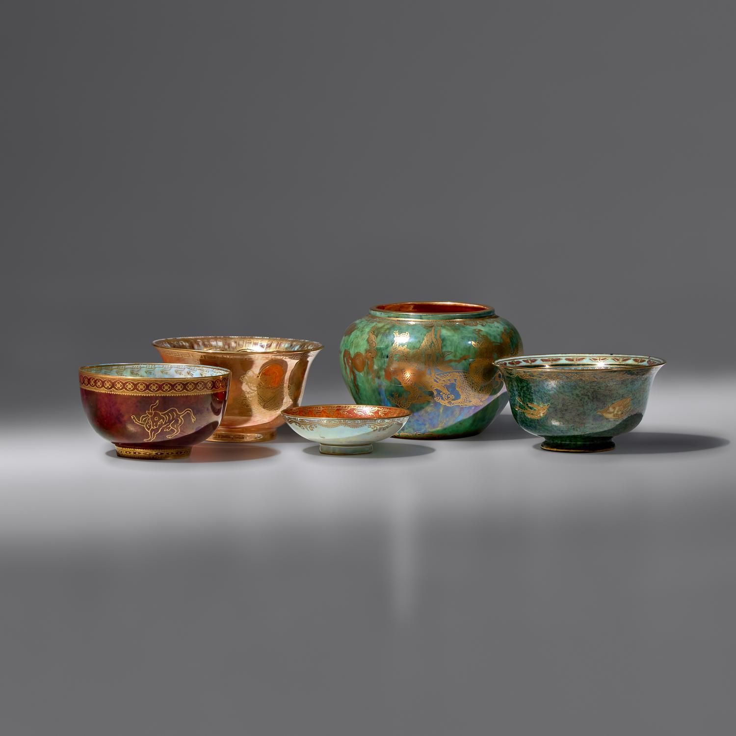 Group of 5 Fairyland Lustre small bowls