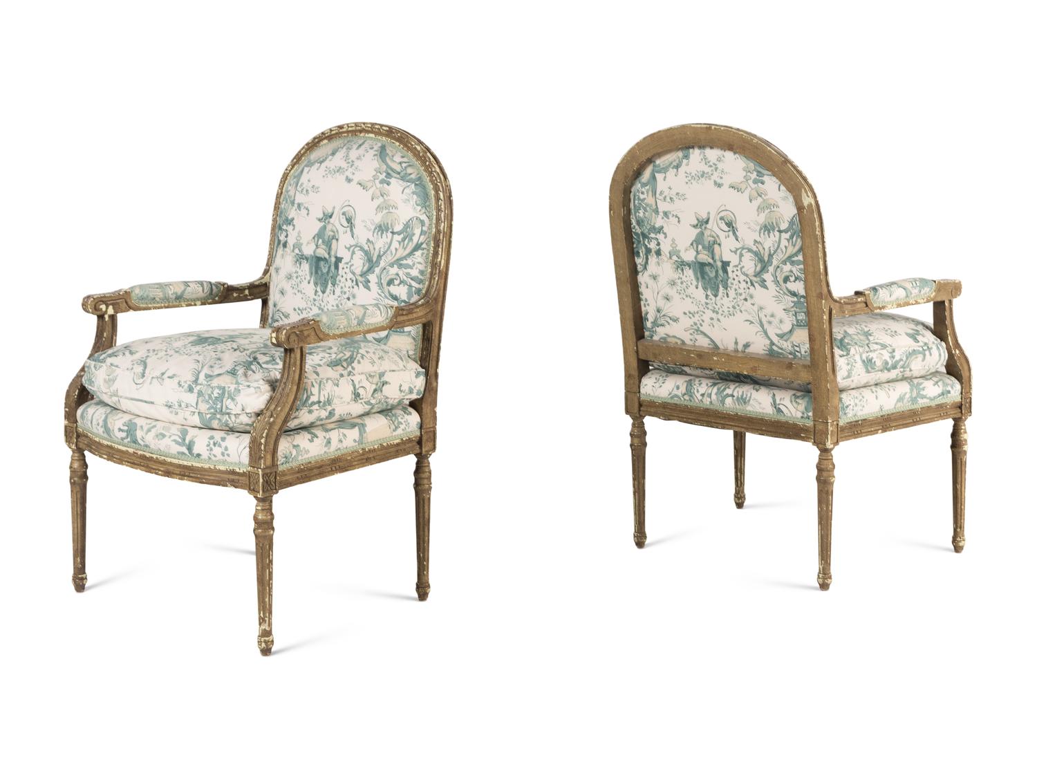 A Pair of Louis XVI Style Painted Fauteuils
