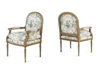 A Pair of Louis XVI Style Painted Fauteuils