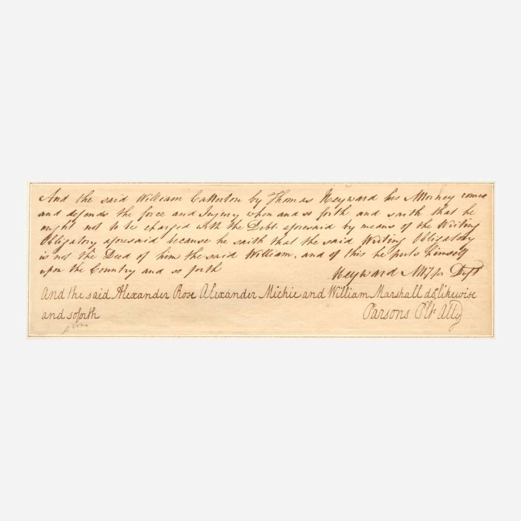 [Declaration of Independence] [South Carolina] Heyward, Thomas, Jr Autograph Note, signed