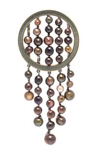 MULTICOLOR PEARL AND ENAMEL BROOCH
