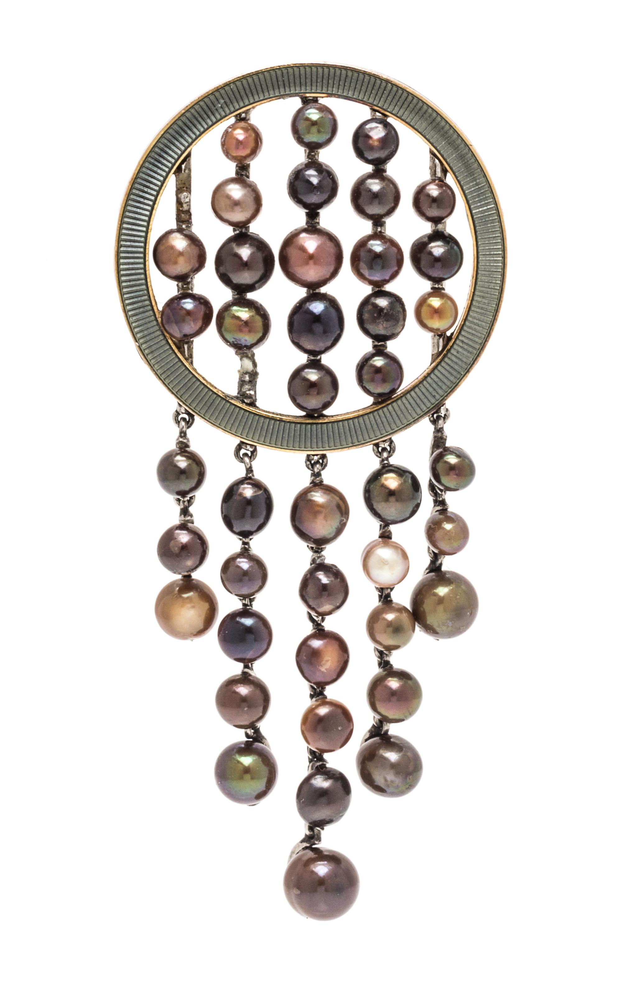 MULTICOLOR PEARL AND ENAMEL BROOCH