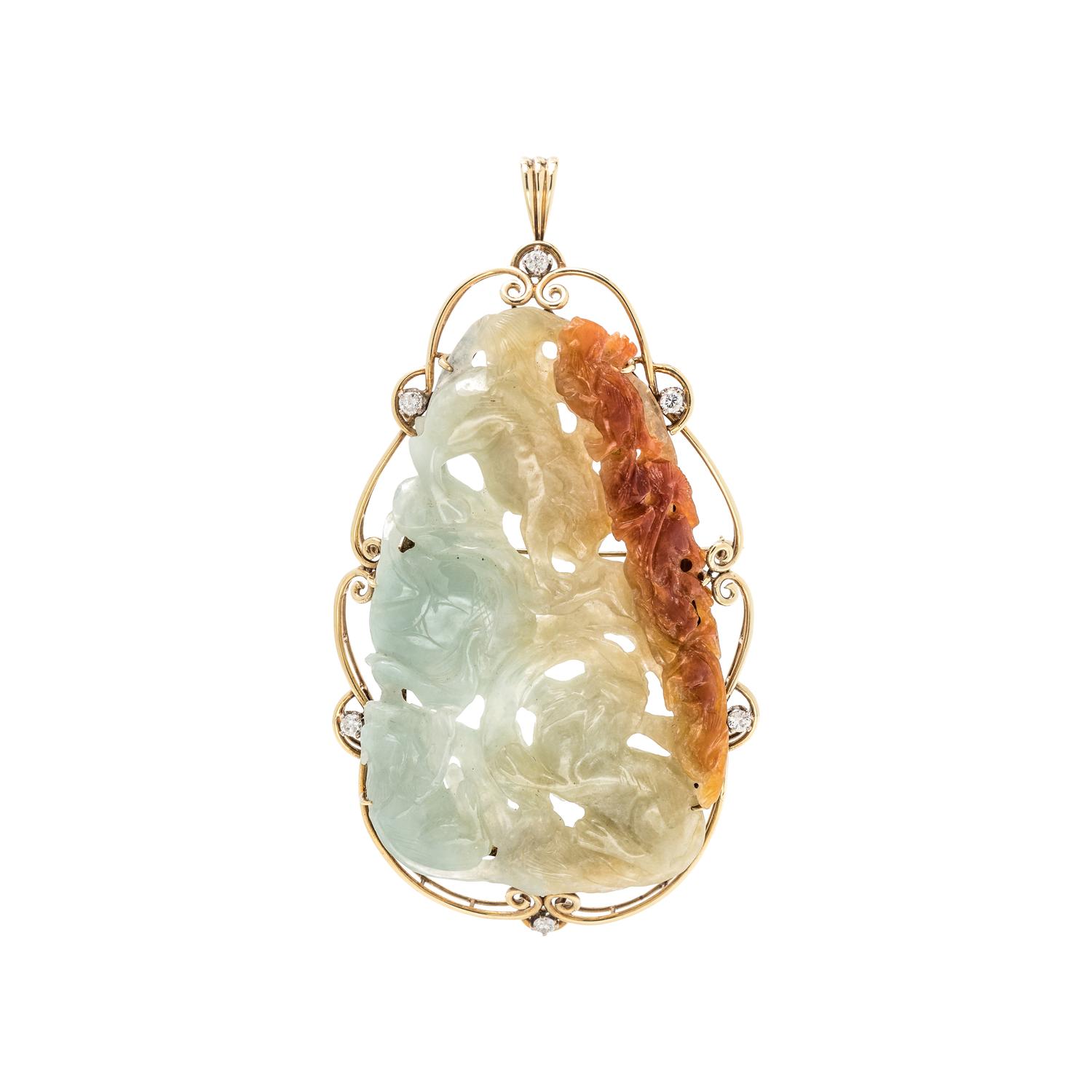 JADE AND DIAMOND PENDANT/BROOCH