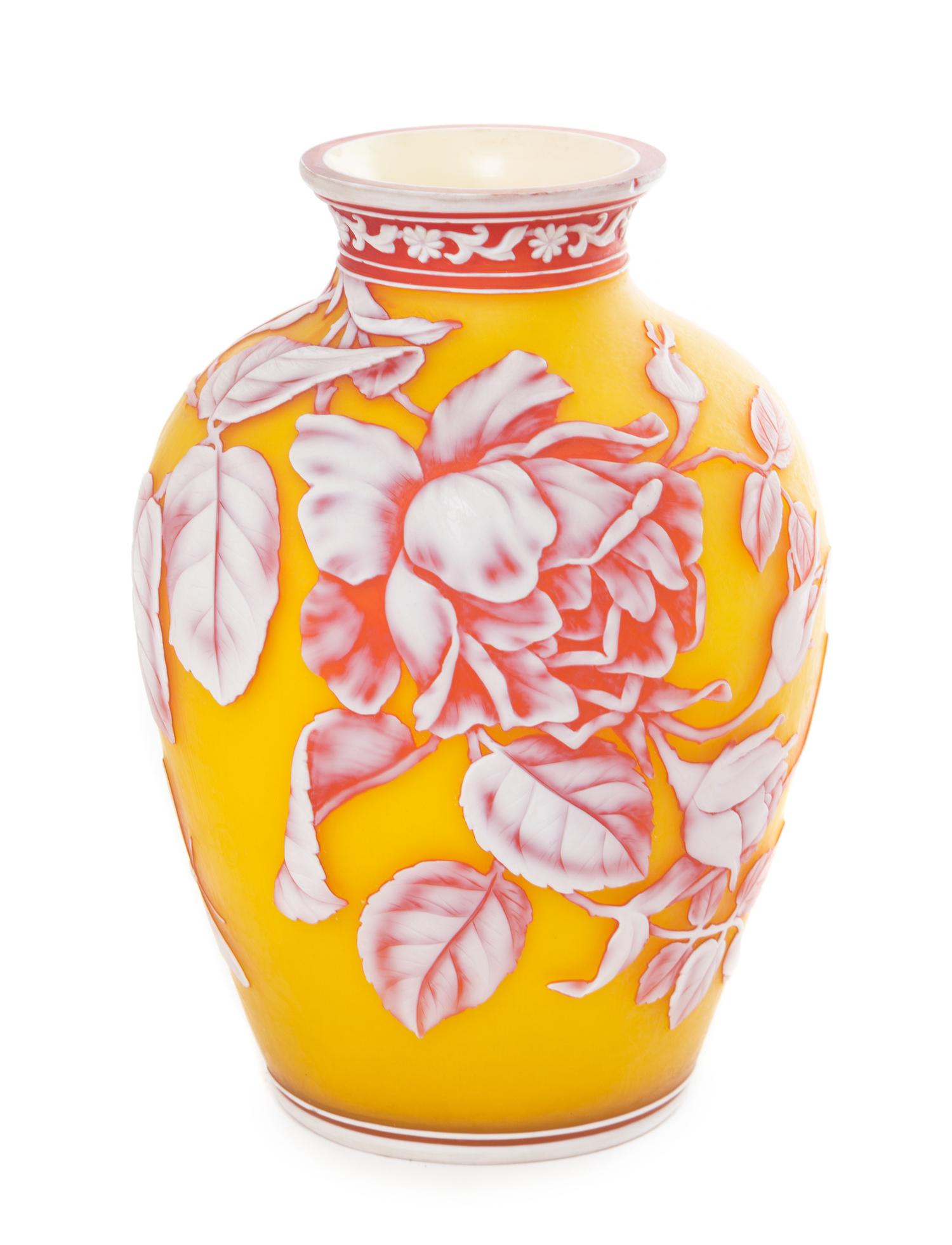 An English Cameo Glass Vase, attributed to Webb Height 7 1/2 inches.