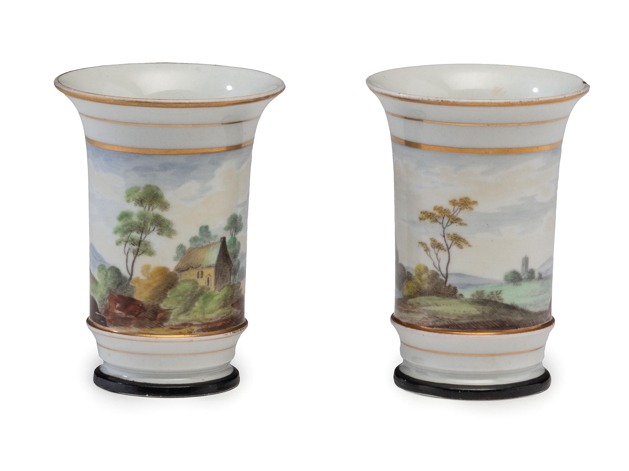 Four Painted Porcelain Articles and a Transferware Plate