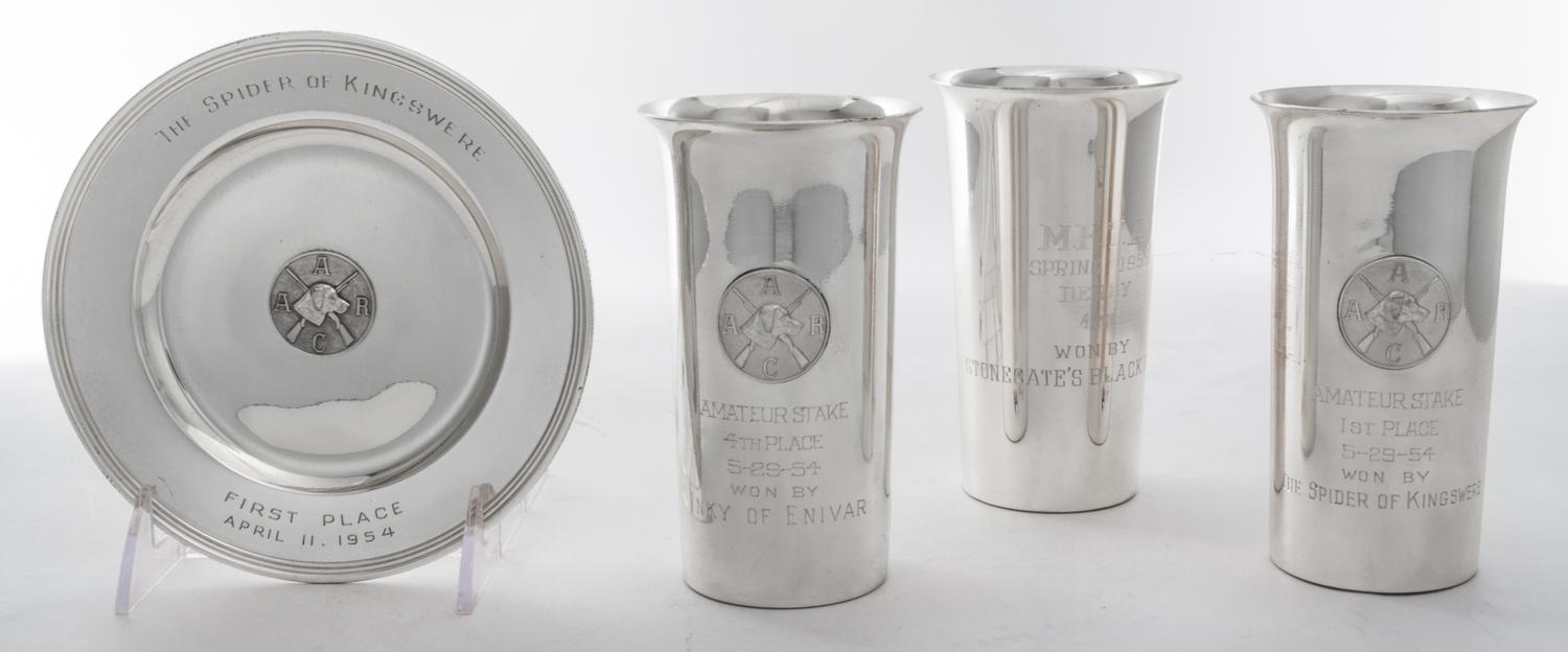 Three American Silver Presentation Beakers, Wallace Silversmiths, Wallingford, CT, 20th Century, cylindrical with slightly flared rim,