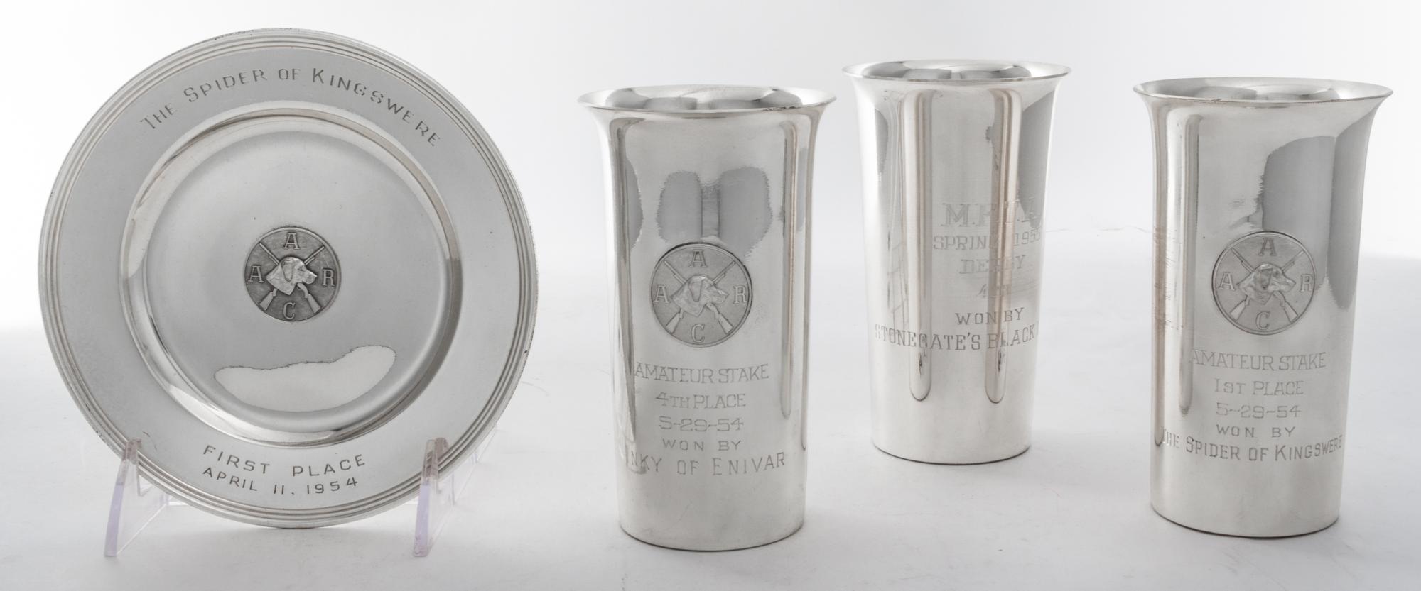 Three American Silver Presentation Beakers, Wallace Silversmiths, Wallingford, CT, 20th Century, cylindrical with slightly flared rim,