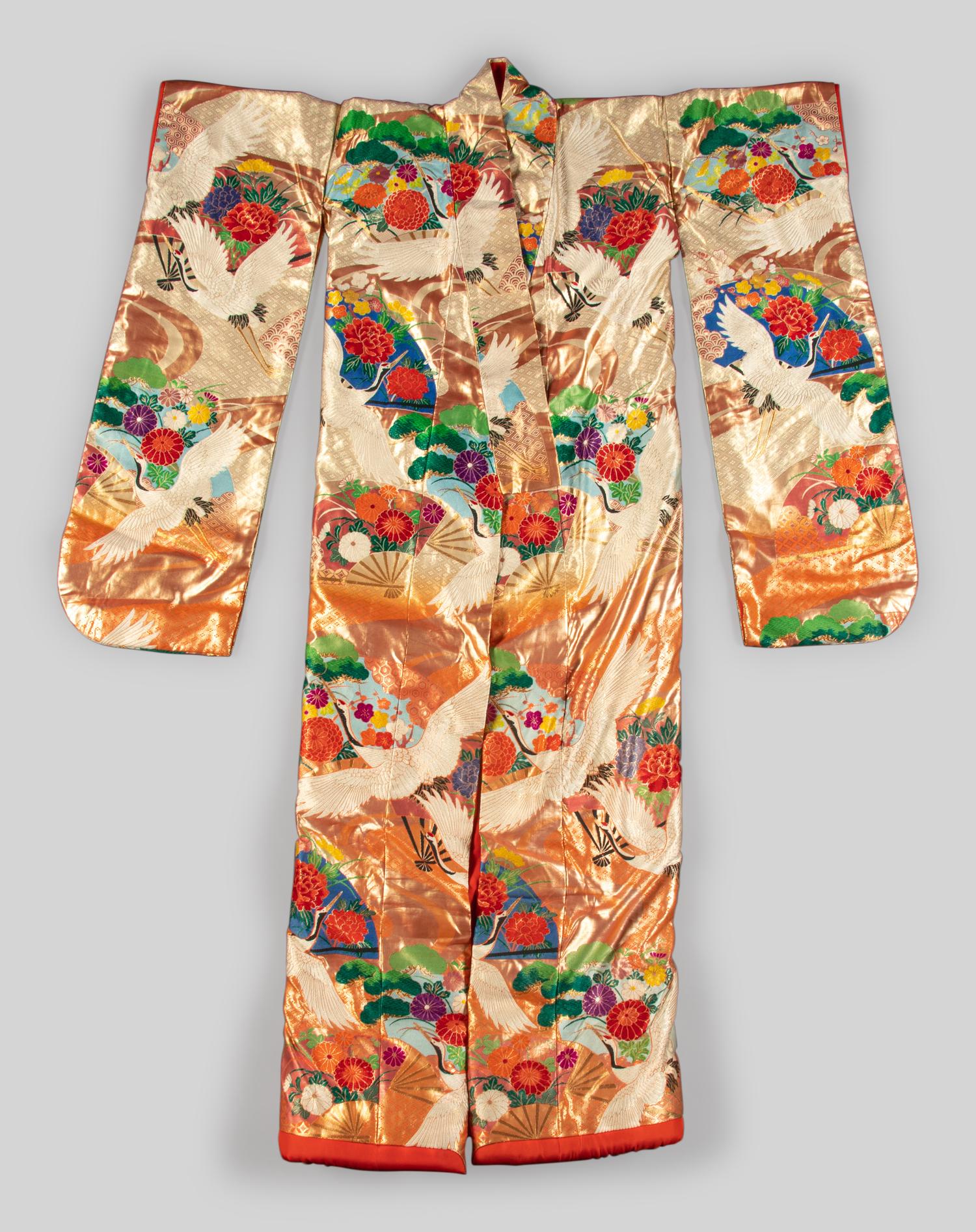 Two Japanese Embroidered Silk Kimono