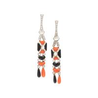 CORAL, ONYX, MOTHER-OF-PEARL, AND DIAMOND EARRINGS