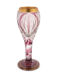 A Gilt Decorated Amethyst Cut-to-Clear Glass Vase