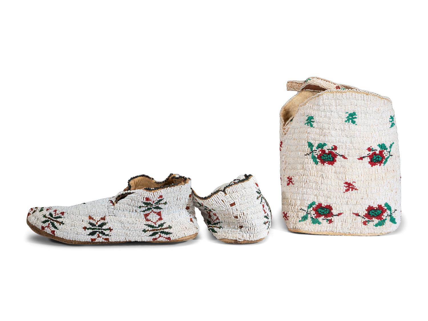 Sioux Beaded Hide Bag and Moccasins