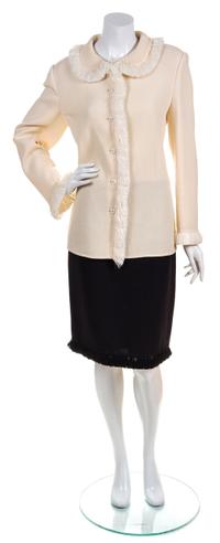 A Bill Blass Raffia Trimmed Ensemble, Jacket and pant size 14.