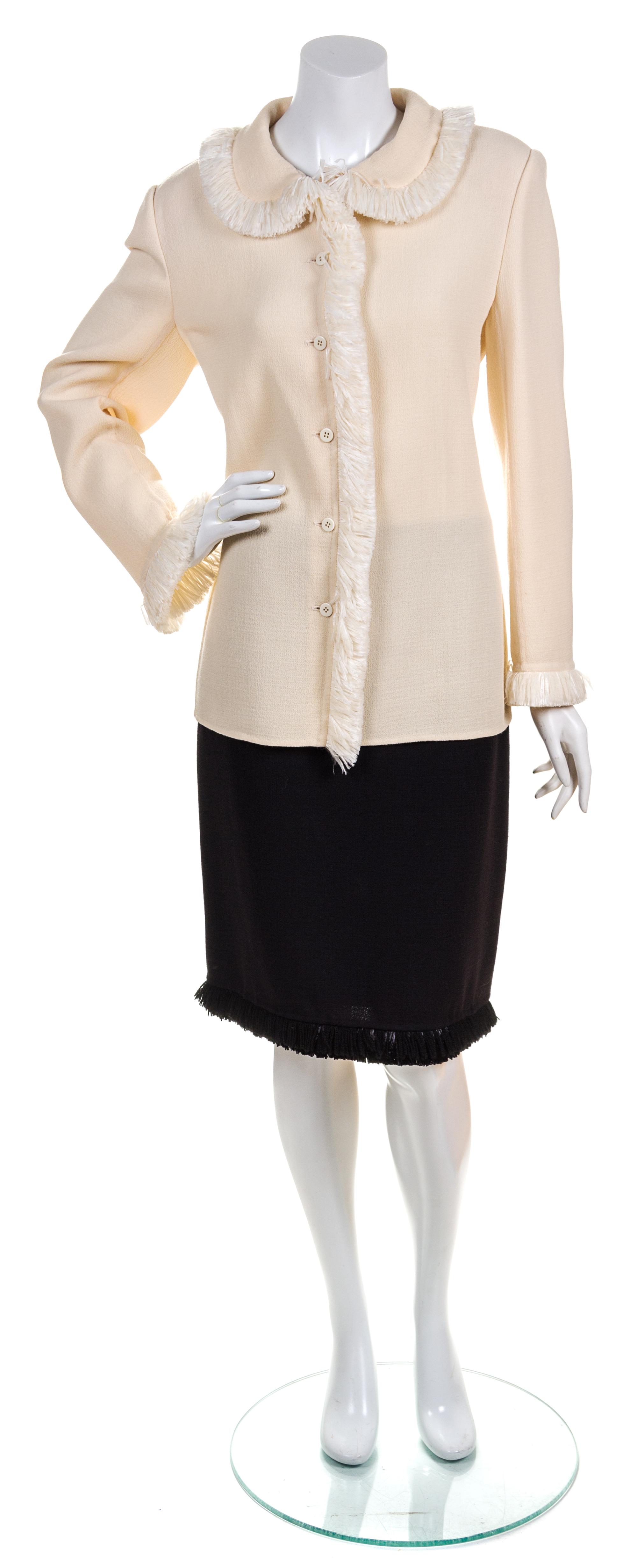 A Bill Blass Raffia Trimmed Ensemble, Jacket and pant size 14.