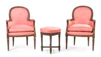 A Pair of Louis XVI Style Bergeres, Height of chair 35 inches.