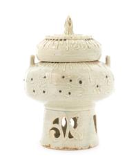 A Korean Celadon Glazed Stoneware Censer Height 9 1/4 inches.