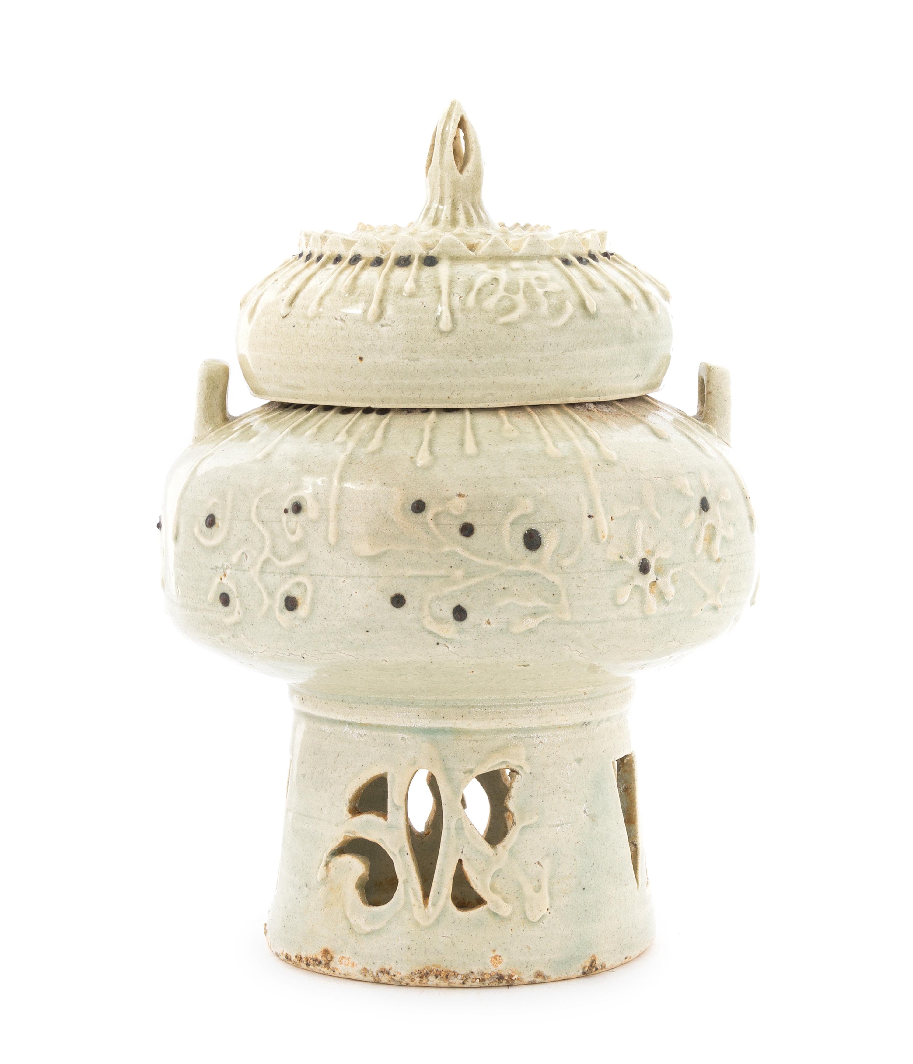 A Korean Celadon Glazed Stoneware Censer Height 9 1/4 inches.
