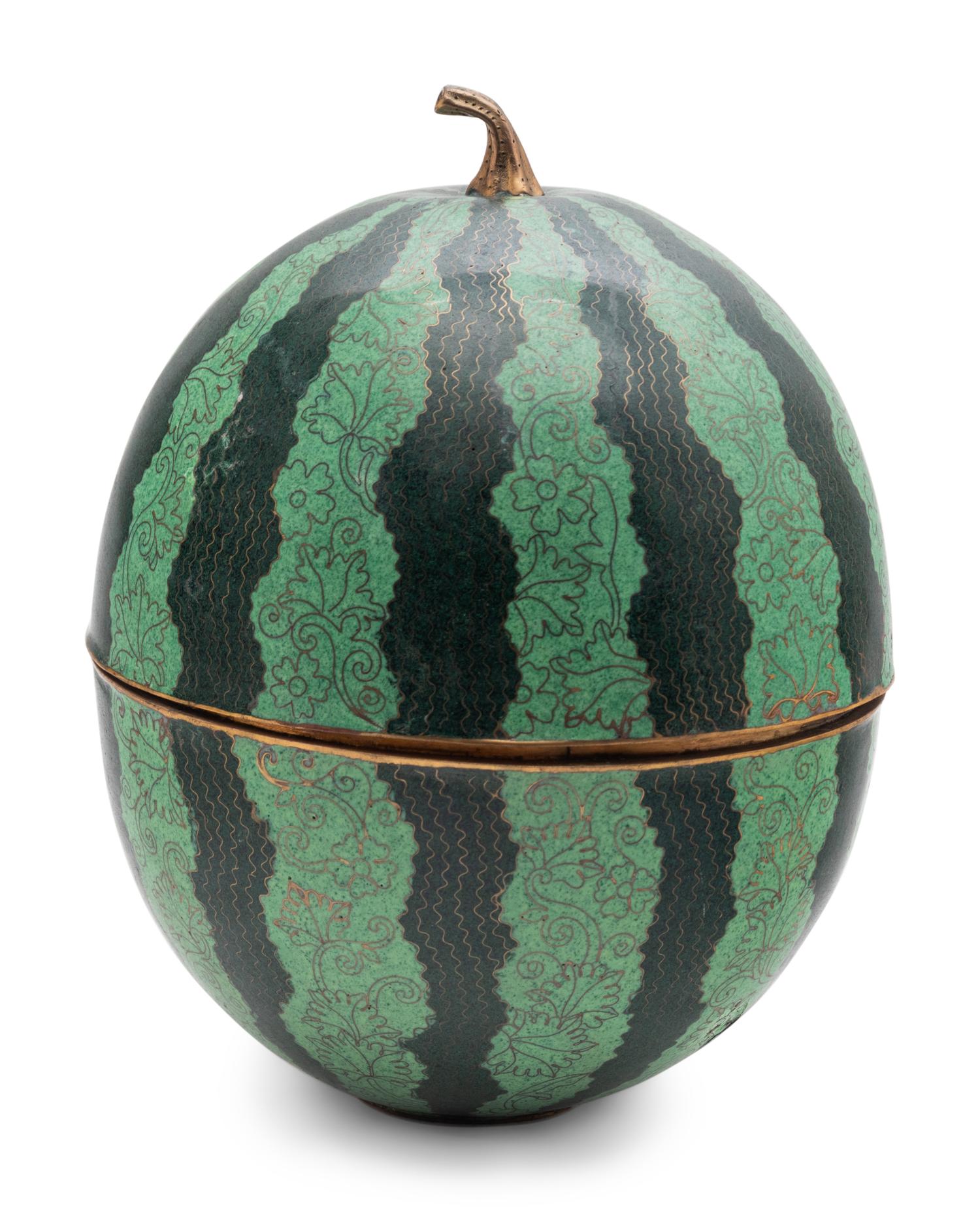 A Chinese Cloisonné Enamel Melon-Form Covered Box