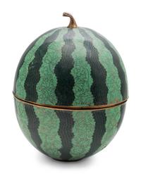 A Chinese Cloisonné Enamel Melon-Form Covered Box