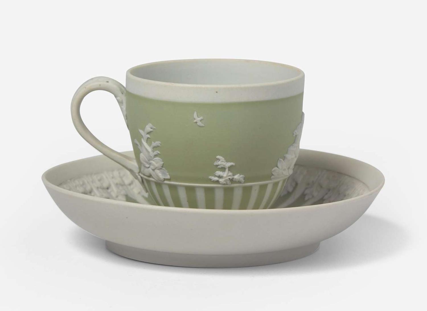A Wedgwood Green Dip Jasperware Cup and Saucer