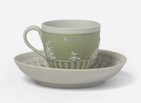 A Wedgwood Green Dip Jasperware Cup and Saucer