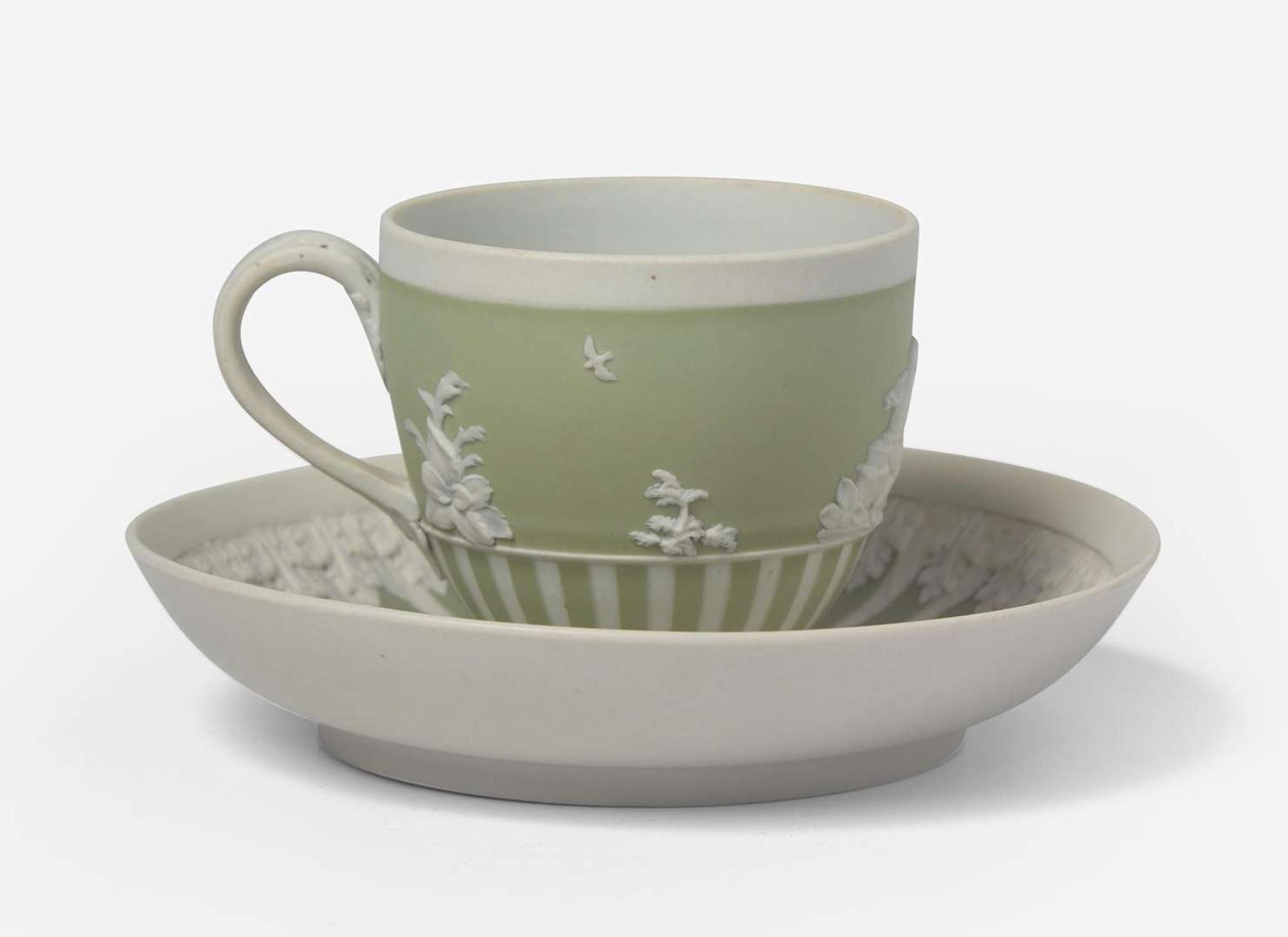 A Wedgwood Green Dip Jasperware Cup and Saucer