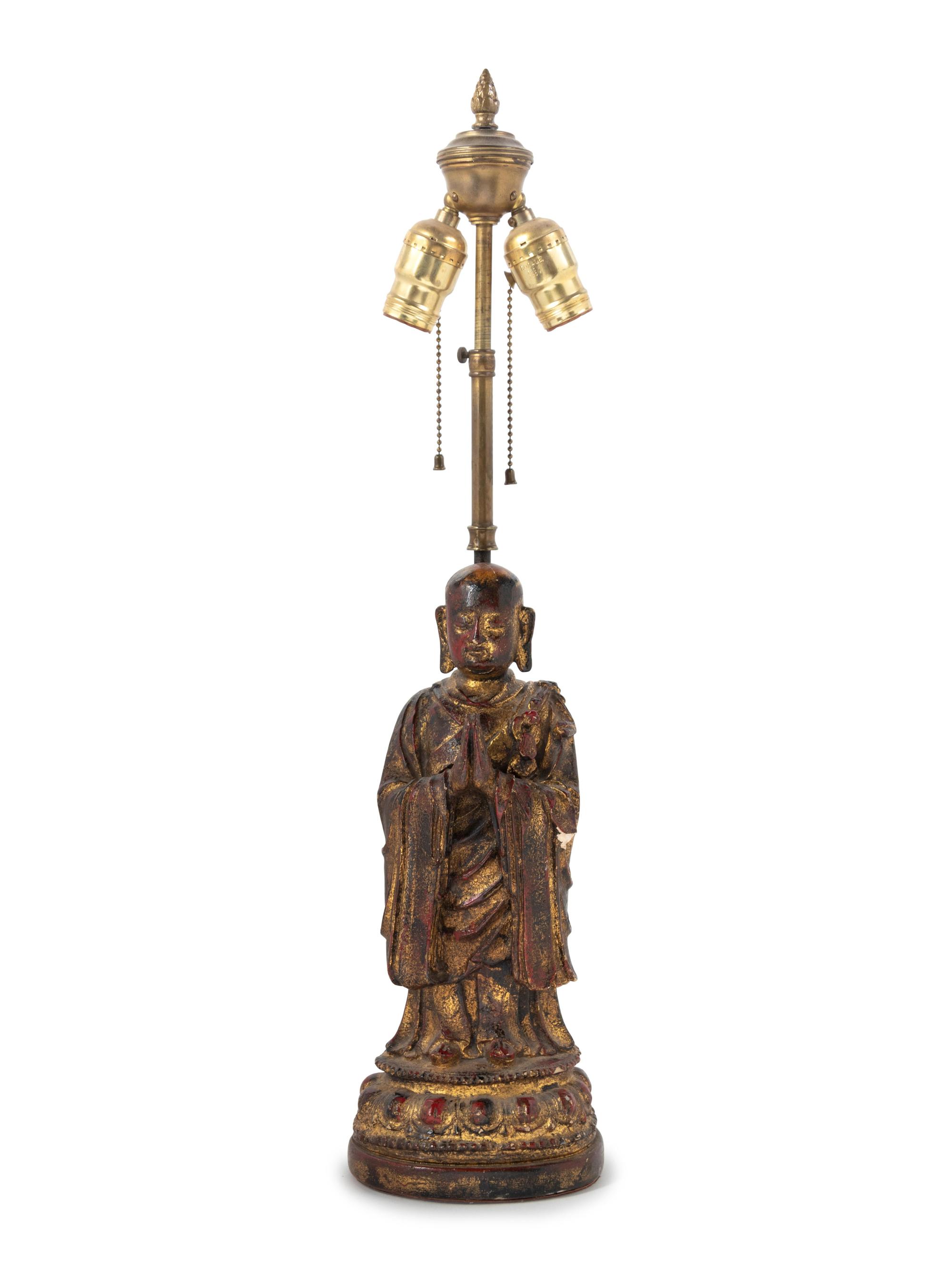 A Gilt Composition Figure of Buddha Mounted as a Lamp