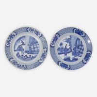 Two Chinese blue and white porcelain figural plates 青花人物盘两件 Kangxi period ???
