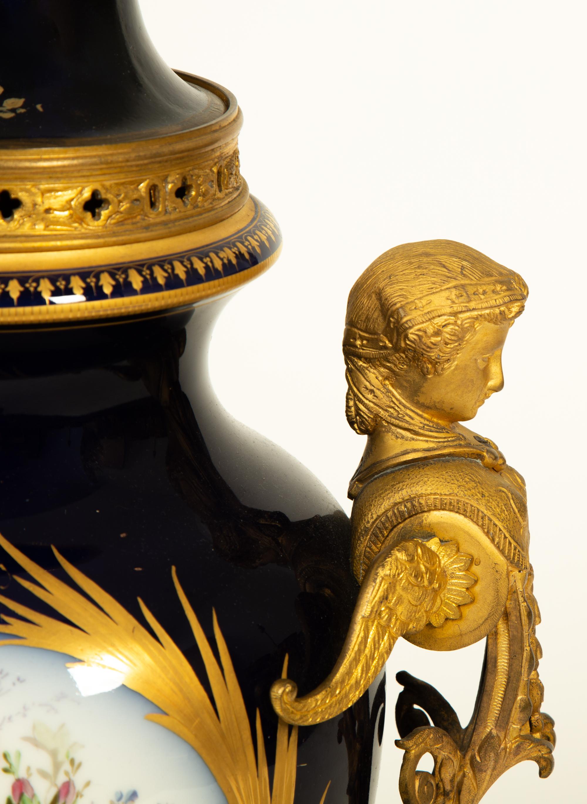 A Sevres Style Porcelain Gilt Bronze Mounted Covered Urn